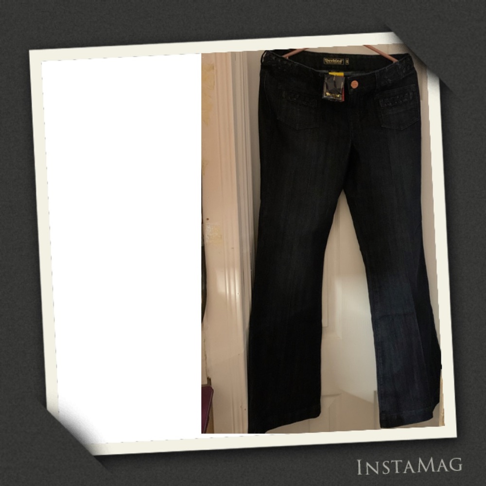 New Braided waistline pocket dark wash denim jeans - Picture 2 of 5